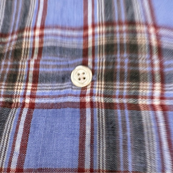 Orvis Men's 100% LINEN Button Down Shirt Short Sleeve Blue / Gray Plaid Sz L NEW - Picture 11 of 13